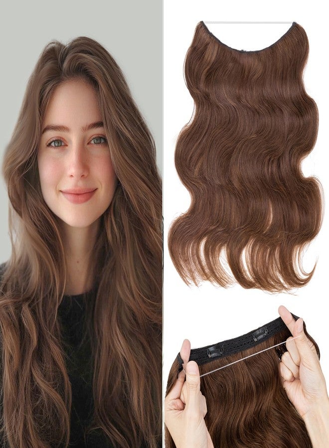 Rich Choices 100% Real Human Halo Hair Extensions Wave Remy Invisible Wire In Hair Extensions Human Hair Clip in Hair Piece 12 Inch #4 Medium Brown - Image 1